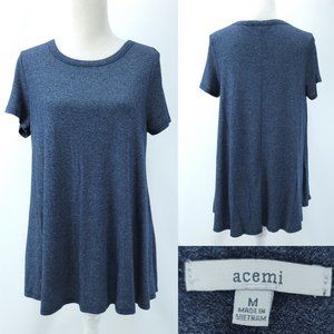 Acemi Womens Medium Navy Blue Fleck Swing Style Short Sleeve Blouse Tunic Top
